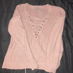 Lace Up Pastel Pink Sweater